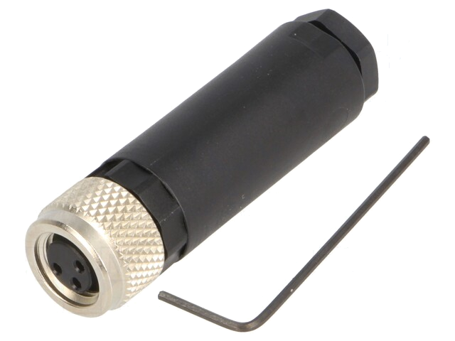 Connector: M8; vrouwelijk; PIN: 3; recht; voor draad; stekker; 4A Connector: M8; vrouwelijk; PIN: 3; recht; voor draad; stekker; 4A